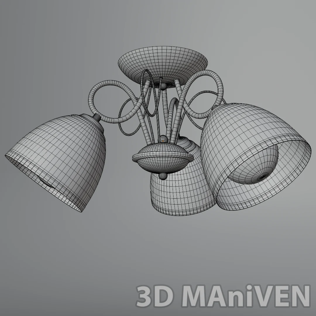 3 light ceiling lamp wireframe model